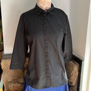 Women's Peacock Black Button-Up Top. Size: UK 10